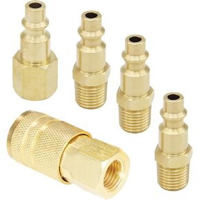 تركيبات خرطوم الهواء، مقرنة هواء عالمية ومجموعة سدادات هواء صناعية من النوع M، حجم الجسم من النحاس الصلب 1/4 بوصة مع خيوط NPT 1/4 بوصة لأدوات الهواء وملحقات ضاغط الهواء (5 قطع) in Kuwait