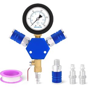 MEANLIN MEASURE 3-Way Air Manifold with 200 Psi Pressure Gauge, Aluminum Industrial Hex Quick Connect Fittings Air Splitter for Air Compressor Hose Accessories Quick Connect Fittings
