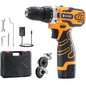 SainSmart 12V Max Cordless Drill/Driver Kit, 3/8" Keyless All-Metal Chuck, 2 Ah Long-Life Battery, Metal Nibbler Drill Attachment for Cutting Iron, Tinplate, Steel, Copper, Aluminum