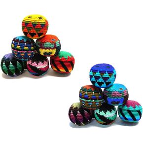 Mia Jewel Shop Crochet Hacky Ball Kick Sack Multicolored Geometric Pattern Foot Bag - Handmade Guatemalan Toys - Assorted Bulk Set of 3, 6, 12, or 24
