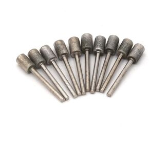 10pc 3mm Shank 8mm Head Cylinder Diamond Burrs Bits Diamond Cutting Grinding Diamond BBurr Rotary Tool Grinding Head Nail Drill Bits Cutting Wheel Bit