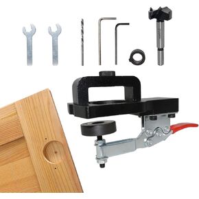 35mm Concealed Hinge Jig with Clamp, Stainless Steel Cup Style Concealed Hinge Jig Drilling Guide Hole Punch Locator Kit for Cabinet Door Hinges Inset