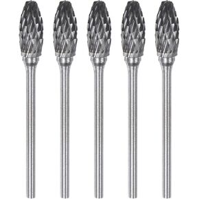 5pcs Carbide Rotary Burrs 3/32" (2.35mm) Shank 1/4" (6mm) Head Double Cut Flame H Shape Die Grinder Bits Rasp Files for Metal Wood Plastic Polishing Engraving