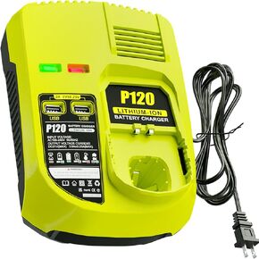 【with 2 USB Port】 Charger Replacement for Ryobi 18V Charger P117 Compatible with Ryobi 12V-18V One+ Lithium NiCad NiMh Battery P102 P108 P189 P197 P103 P105 P107 P190 P191 PBP002 PBP005