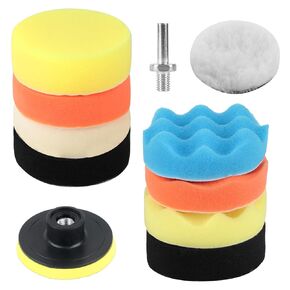 11Pcs Car Buffing Pads for Drill Polishing Pad for Drill Polishing Kit,3Inch Foam Polishing Pads,Drill Buffer Polisher Attachment,Wool Pads Wax Buffer Drill Polisher Attachment with M10Adapter