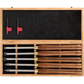 5-Pieces Carbide Tipped Woodturning Tools Lathe Chisel Set with Stainless Steel Blade, Wooden Box