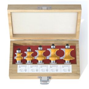 Fivepears Bullnose Router Bit Set 1/2 Shank, Bearing Half Round Router Bits for Woodworking, Carbide Tipped Edge Bits for Cutting Door Cabinet Shelve Table, Radius 3/8", 1/10" Minor Cutting Length