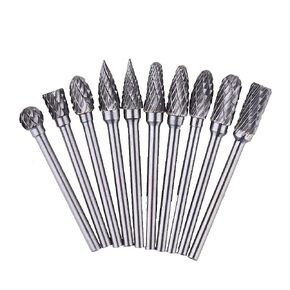 Wood Carving Tools 10Pcs Carbide Drill Bits 3mm Rotary Burr Set Double Cut Tungsten Die Grinder Bits for Engraving, Polishing, DIY Woodworking Carving
