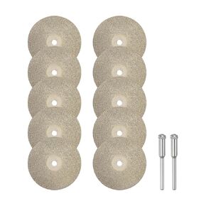 10pcs Diamond Cutting Wheel 35mm Full Sand Diamond Wheels Cut Off Discs Diamond Coated Cutting Wheel Replacement with 2pcs 3mm Mandrel for Rotary Tools