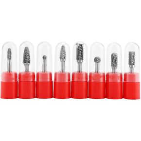 8Pcs Double Cut Carbide Rotary Burr Set Tungsten Steel Rotary Burr Set 1/4" Shank Solid Carbide Rotary Burr Set Carving Tool for Die Grinder Drill Metal Carving Woodworking Polishing