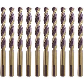 Hss Drill Bits 9/64 In. Jobber Twist Parabolic Flute Golden/Black 3-Flat Shank Drill Steel Metal-10Pcs