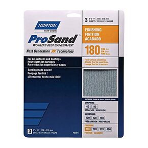 Norton ProSand 11 in. L x 9 in. W 180 Grit Aluminum Oxide Sandpaper 3 pk