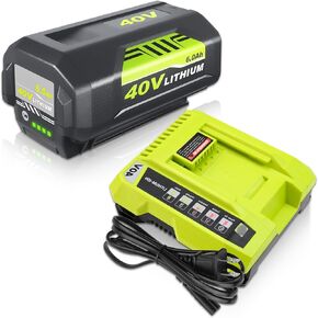 6000mAh OP40601 Replacement Battery and Charger for Ryobi 40V Battery OP4050A OP4040 OP4030 OP4026A OP40201 ZROP4026 Battery Compatible with Ryobi Battery 40 Volt Cordless Power Tool 【40V 6.0Ah】