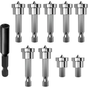 10pcs Drywall Screw Depth Setter PH2 Magnetic Positioning Screwdriver Bits 1/4 Inch Hex Shank Drywall Screw Driver Bit Set with 60mm Extension Socket Drill Bit Holder for Plasterboard