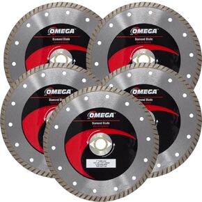 Omega 7-Inch Turbo Rim Diamond Blade, Wet/Dry Use, 7mm Rim Height, for General Propose, Block, Concrete, Pavers, Brick and Stones (5-Pack)
