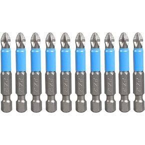 10Pcs 50mm PZ2 Pozidriv Screwdriver Bits Set Magnetic Anti-Slip Drill Bit, 1/4 Inch Hex Shank Screwdriver Bit S2 Steel