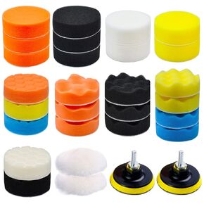 27 Pieces Car Polishing Pad kit with 3-inch Buffing Polishing Pads Wool Pads Drill Adapter, 2 in 1 Car Foam Drill Polishing Pad Kit for Car Sanding, Buffing, Waxing