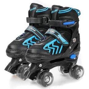 HXWY Kids Roller Skates for Boys Girls Child, Adjustable 4 Sizes Roller Skates for Kids and Youth with Light Up Wheels, Quad Black & Red Roller Skates for Sports