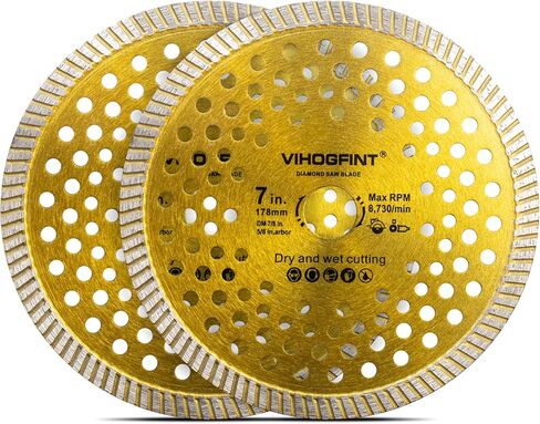 7 بوصة الماس رأى شفرة توربو حافة، 2PCS الجافة / الرطب القاطع زاوية طاحونة شفرات البلاط لقطع الخزف والسيراميك والجرانيت والخرسانة والرخام والبناء in Kuwait