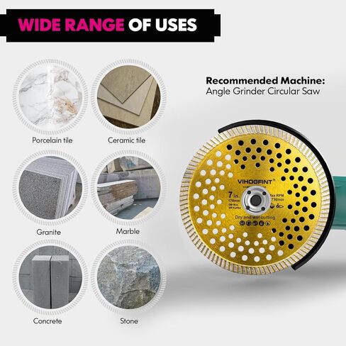 7 بوصة الماس رأى شفرة توربو حافة، 2PCS الجافة / الرطب القاطع زاوية طاحونة شفرات البلاط لقطع الخزف والسيراميك والجرانيت والخرسانة والرخام والبناء in Kuwait