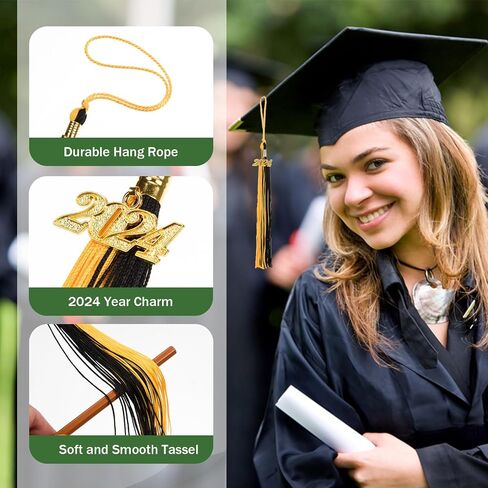 12 Pieces Graduation Tassel with 2024 Charm for Graduation Cap, Charm Graduation Tassel Decorations for Graduation Ceremony Graduation Party Supplies Accessories(Black, 2024) in Kuwait