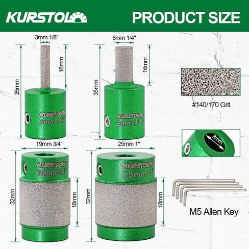 Stained Glass Grinder Bit - Diamond Grinder Bit Head Tools 1/8 1/4 3/4 1 in with 4pcs M5 Alley Wrench, Stained Glass Diamond Grinder Bit Grinding Shaping for Stained Glass Ceramic Tile Stone in Kuwait