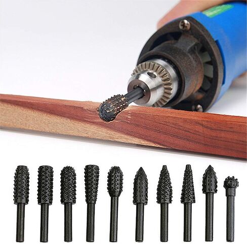 10 Pieces Steel Rotary Burr Set, 6mm(1/4'') Shank Wood Rasp Drill Bit for Engraving Grinding Polishing Milling in Saudi Arabia
