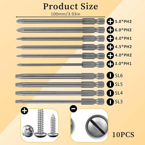 Giantree 10 Pcs Craftsman Screwdriver Set, Long Bit Set, Long Slotted Head, and Cross Phillips Screwdriver Bit Sets with Slotted Hex Phillips for Power Screwdriver Drill Impact Driver (5cm/2inch) in Saudi Arabia
