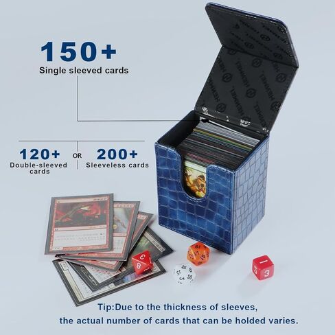 صندوق بطاقات HENWEI Deck، حافظة من جلد البولي يوريثان مع قلاب مزدوج، يحمل أكثر من 150 بطاقة مغناطيسية ذات أكمام واحدة، صندوق تخزين ألعاب بطاقات التداول متوافق مع TCG CCG، نمط تمساح MTG - أسود in Kuwait