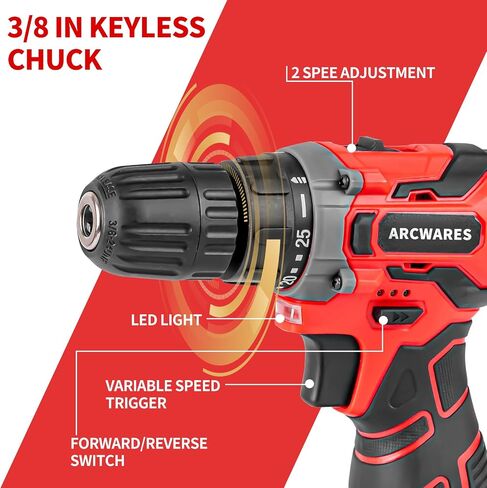 Cordless Power Drill Set, 16.8V Electric Drill Driver Kit, Cordless Power with Battery and Charger,3/8" Keyless Chuck, 2 Variable Speed, 2-Variable Speed Power Drill Kit for Father's Day in Saudi Arabia