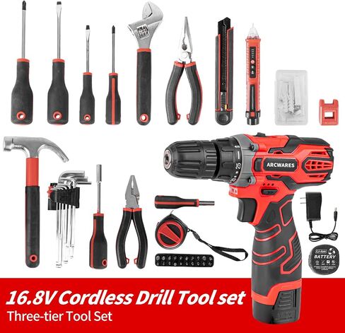Cordless Power Drill Set, 16.8V Electric Drill Driver Kit, Cordless Power with Battery and Charger,3/8" Keyless Chuck, 2 Variable Speed, 2-Variable Speed Power Drill Kit for Father's Day in Saudi Arabia