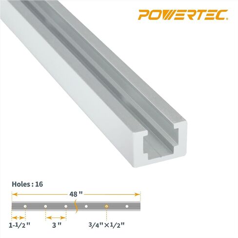 POWERTEC 71351 ألومنيوم T-Track 48 بوصة شديد التحمل | تركيب مسار فتحة T متخصص لـ 1/4"-20 Hex Bolt، ألومنيوم رمادي in Saudi Arabia