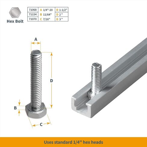 POWERTEC 71351 ألومنيوم T-Track 48 بوصة شديد التحمل | تركيب مسار فتحة T متخصص لـ 1/4"-20 Hex Bolt، ألومنيوم رمادي in Saudi Arabia