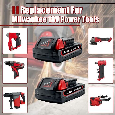 2Pack 18V 3.5Ah Lithium Replacement for Milwaukee M18 Battery and Charger Combo Compatible with 48-11-1850 48-11-1865 48-11-1852 48-11-1840 48-11-1820 48-11-1828 in Kuwait