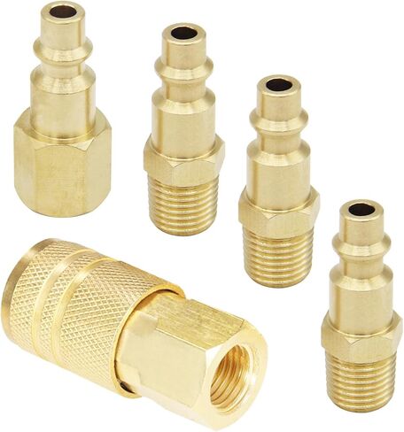 تركيبات خرطوم الهواء، مقرنة هواء عالمية ومجموعة سدادات هواء صناعية من النوع M، حجم الجسم من النحاس الصلب 1/4 بوصة مع خيوط NPT 1/4 بوصة لأدوات الهواء وملحقات ضاغط الهواء (5 قطع) in Kuwait