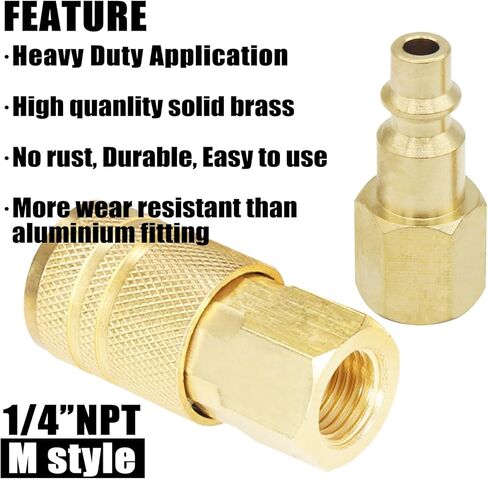 تركيبات خرطوم الهواء، مقرنة هواء عالمية ومجموعة سدادات هواء صناعية من النوع M، حجم الجسم من النحاس الصلب 1/4 بوصة مع خيوط NPT 1/4 بوصة لأدوات الهواء وملحقات ضاغط الهواء (5 قطع) in Kuwait