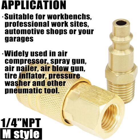 تركيبات خرطوم الهواء، مقرنة هواء عالمية ومجموعة سدادات هواء صناعية من النوع M، حجم الجسم من النحاس الصلب 1/4 بوصة مع خيوط NPT 1/4 بوصة لأدوات الهواء وملحقات ضاغط الهواء (5 قطع) in Kuwait