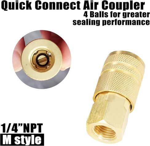 تركيبات خرطوم الهواء، مقرنة هواء عالمية ومجموعة سدادات هواء صناعية من النوع M، حجم الجسم من النحاس الصلب 1/4 بوصة مع خيوط NPT 1/4 بوصة لأدوات الهواء وملحقات ضاغط الهواء (5 قطع) in Kuwait
