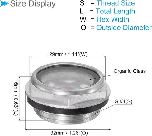 Air Compressor Oil Sight Glass, | G3/4 Male | Aluminum Hex Head Oil Liquid Level Indicator Glass Window - (Applications: for Gearbox Fittings), 5-Pieces in Saudi Arabia