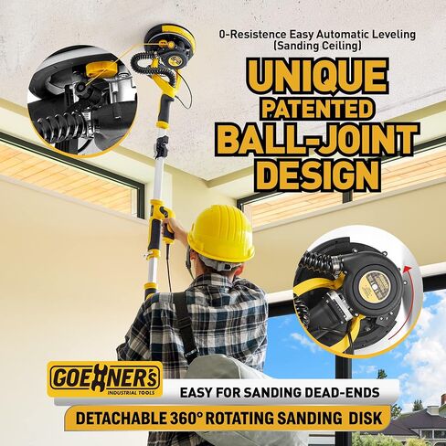 ماكينة صنفرة الحوائط الجافة، ماكينة سنفرة الحوائط الجافة الكهربائية مع مكنسة كهربائية، 7 سرعات متغيرة، 900-1800 دورة في الدقيقة، مقبض موفر للعمالة وتركيبات حاصلة على براءة اختراع لصنفرة السقف، ضوء LED، خرطوم غبار بطول 14 قدمًا، وكابل طاقة بطول 26 قدمًا، و in Kuwait