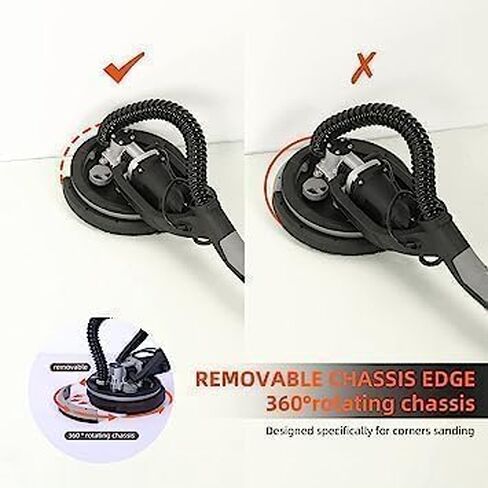 ماكينة صنفرة الحوائط الجافة، ماكينة صنفرة الحوائط الجافة الكهربائية بقدرة 750 وات مع مجموعة غبار مفرغة، 7 سرعات متغيرة 900-1800 دورة في الدقيقة مع ضوء LED، 14 قطعة من أقراص الصنفرة، مقبض قابل للتمديد والطي in Kuwait