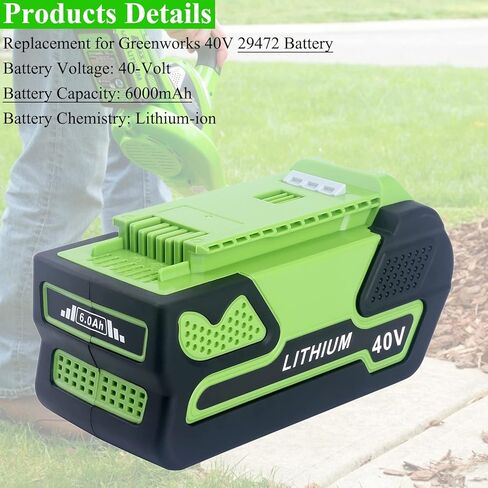 استبدال Lasica لبطارية Greenworks 40V 6.0Ah، متوافقة مع جزازة العشب Greenworks 29472 29462 بطارية وأدوات كهربائية 40 فولت G-MAX 24252 25322 21302 27062 MO40L4413 MO40L03 MO40B411 in Kuwait