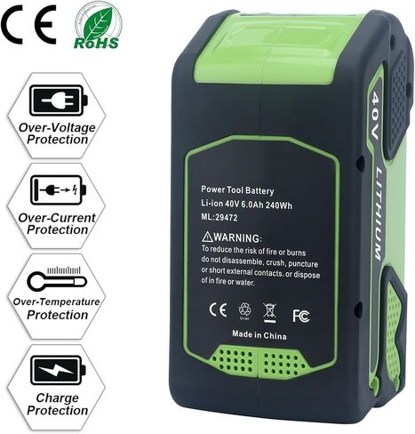 استبدال Lasica لبطارية Greenworks 40V 6.0Ah، متوافقة مع جزازة العشب Greenworks 29472 29462 بطارية وأدوات كهربائية 40 فولت G-MAX 24252 25322 21302 27062 MO40L4413 MO40L03 MO40B411 in Kuwait