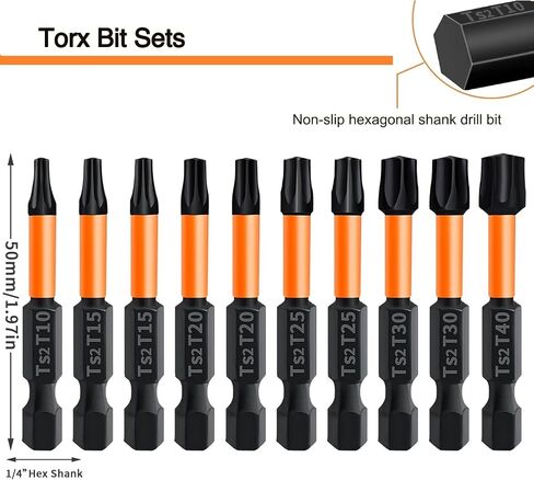 10 Pcs Torx Bit Set - 50 mm Long Torx Screwdriver Bits with 1/4 Inch Hex Shank. Professional, Long Magnetic Bit Set for various applications. in Saudi Arabia