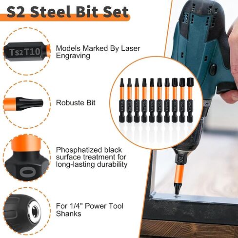 10 Pcs Torx Bit Set - 50 mm Long Torx Screwdriver Bits with 1/4 Inch Hex Shank. Professional, Long Magnetic Bit Set for various applications. in Saudi Arabia