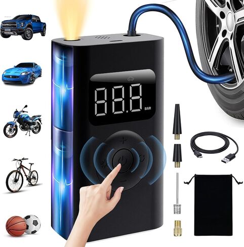 Tire Inflator Portable Air Compressors 150PSI Cordless Tire Inflator Air Pump for Car Tires with Tire Pressure Gauge,Cool Car Accessories,Mini Car Tire Pump Tire Inflator for Car, Motor, Bicycle in Kuwait