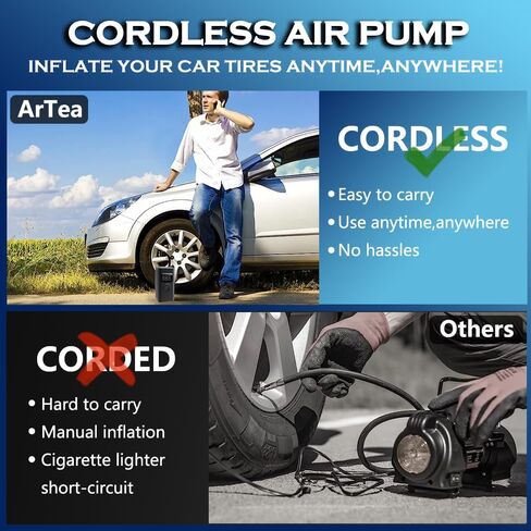 Tire Inflator Portable Air Compressors 150PSI Cordless Tire Inflator Air Pump for Car Tires with Tire Pressure Gauge,Cool Car Accessories,Mini Car Tire Pump Tire Inflator for Car, Motor, Bicycle in Kuwait