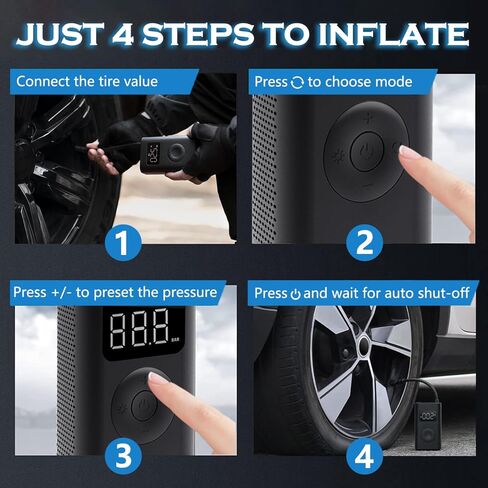 Tire Inflator Portable Air Compressors 150PSI Cordless Tire Inflator Air Pump for Car Tires with Tire Pressure Gauge,Cool Car Accessories,Mini Car Tire Pump Tire Inflator for Car, Motor, Bicycle in Kuwait