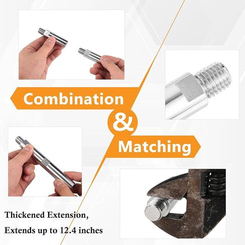 Mornajina 3 قطع 5/8"-11 خيط تمديد عمود تمديد طاحونة زاوية سميكة، 3 بوصة 3.9 بوصة 5.5 بوصة مجموعة قضبان توصيل طاحونة زاوية للتلميع ومطحنة الزوايا، إجمالي 637 جم (1.4 رطل)، فضي in Kuwait