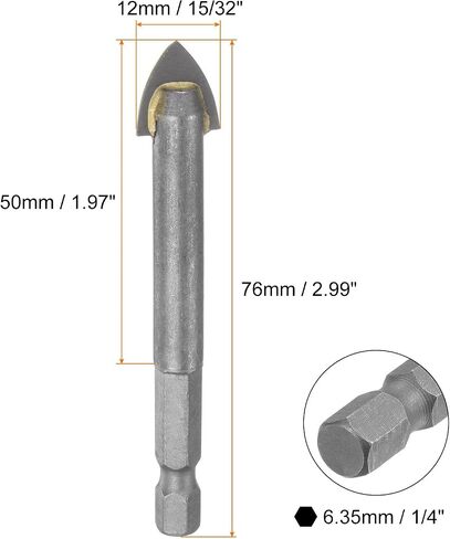 12pcs Concrete Masonry Drill Bits 3mm (1/8") Tungsten Carbide Tip Triangle Drill Bit for Ceramic Tile Brick Glass Plastic Wood, Silver in Saudi Arabia